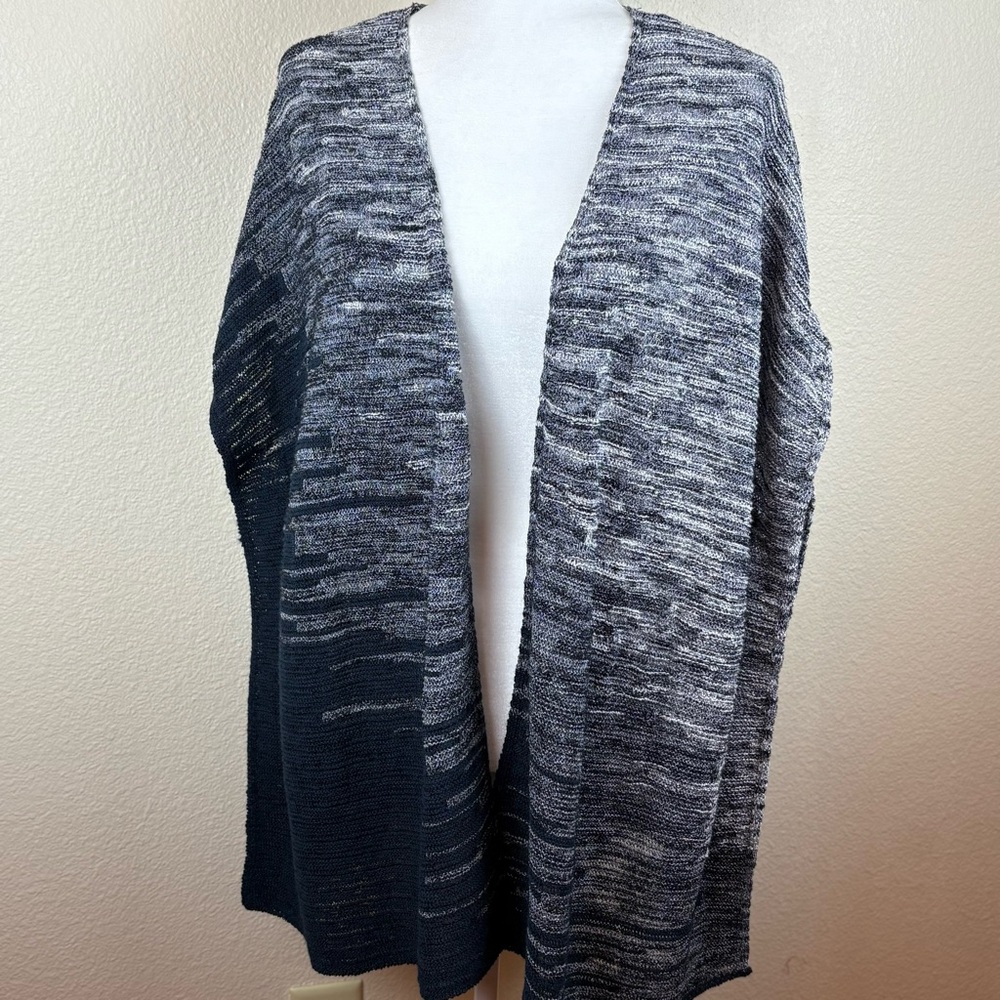 J Jill PureJill Sweater Poncho Open Front Knit Shawl Cardigan Blue White M/L